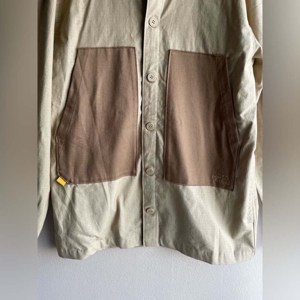 New North Face Men Button Up Thick Shirt Tan Brown Jacket Size Large - Picture 3 of 16